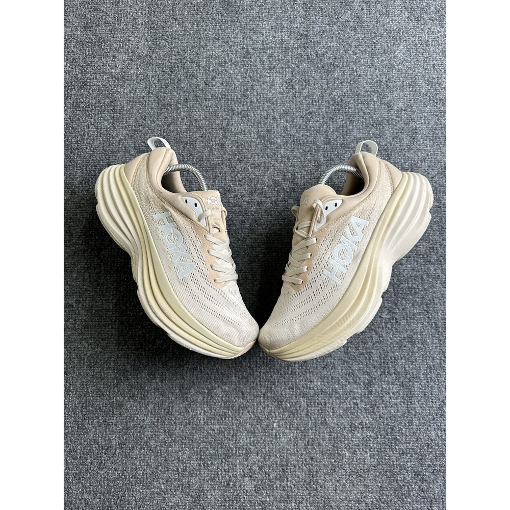 Womens HOKA Bondi 8 Shifting Sand Beige Running Shoes, Size 10